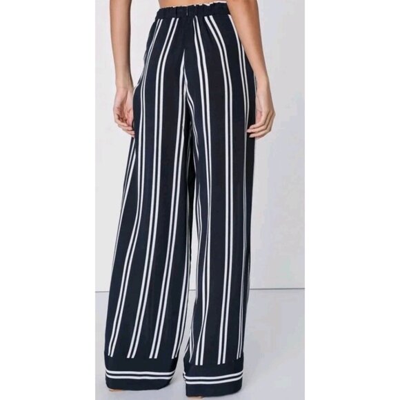 New Lulus Medium Wide Leg Retro Flowy Casual Vacation Striped Pants Pockets - Picture 2 of 11